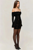 Lace Long Sleeve Off-shoulder Dress- Outfit