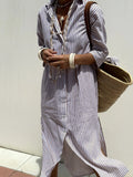 Women's New Five-Sleeve Striped Open-Shirt Shirt Dress
