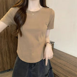 Zingj Summer New Slim Short-Sleeved T-Shirt Women's Design Sense Short Pure Desire Irregular Hem Curved