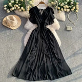 Niche Design Cross V Collar Small Flying Sleeves To Show Thin Chiffon Dress Super Fairy Leaves Side