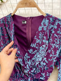 Printed Bodycon Party Dress Women Vintage V-Neck Long Sleeve High Waist Elegant Sheath Vestidos Spring Autumn
