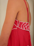 Sensense Fish-Shaped Three-Dimensional Embroidered Chest Pressure Folded Red Sling Dress 2025 New Spring And