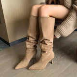 Zi Yan Retro Western Boots Female Thin Heel Pointed Pile Boots Wide Tube Big Tube Around The Hot Girl Tall Tube