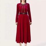 Elegant Wind Bottom Dress Women's Dress 2025 Autumn New Bow Long Sleeve Slim Dress