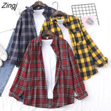 Plaid Shirt Autumn Harajuku Long Sleeve Womens Blouses And Tops Loose Cotton Button Checked Lady Shirt Outwear Spring