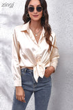 Fashion Button Up Satin Silk Shirt Youth Woman Blouses Cheap and Pretty Blouses Satin Luxury Shirt OL Female