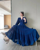 Seaside New Super Layer V-Neck Waist Temperament Famous 100 Fold Dress Short-Sleeved A-Word Dress
