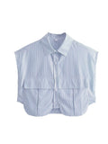 Color Y2K Women's Big Pocket Splicing Irregular Cardigan Polo Collar Shirt Top