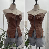 Shooting Hottie Retro Tender With Chest Pad Wrapped Bra Zipper Design Smear Bra Vest Short Sleeveless Top