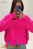 Tassel Knit Women Sweater Ripped Hole Hem Autumn Winter Loose Casual Female Pullover Fashion Long Sleeve Lady