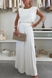 Women's Fashion Set Round-Neck Sleeveless Top 100-Fold Broad Leg Trousers Two-Set Casual