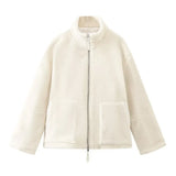 Hair Women's Autumn And Winter New Women's Solid Color Lazy Wind High-Collar Coat Warm Female