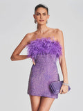 Women's Dress Sexy Bareback Ostrich Hairy Twisted Dress High-End Temperament Fashion Sleek Ass