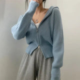Double-headed Zipper Solid Color Hooded CardiganOutfit