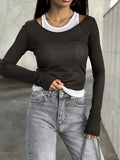 Color Puff Two Long-Sleeved T-Shirt Girl 2025 Spring And Autumn Show Skinny Mordell Folded On The