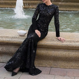 Famous Style Lace Embroidery Dress Dress 2025 New Round Collar Long Sleeve Slim Dress Long Dress