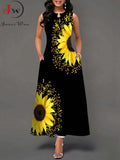 Women Floral Printed Long Dresses Casual Sleeveless Beach Holiday Boho Maxi Dress