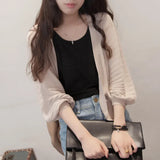 And South Korea's New Lantern Sleeve Knitted Shirt Women Wearing V-Neck Loose Sunscreen Air-Conditioning Shirt Shawl