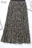 Women 2023 High Waist Floral Print Mid Calf Long Pleated Skirt Girls Summer Vintage Elegant Chiffon Midi