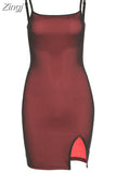 Y2K Sexy Slim Bodycon Split Dresses Women's Banquet Solid Sleeveless 2023Summer Skinny Sling Street Party Club Dress