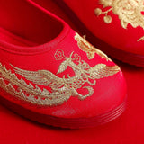 Zingj Shoes, Hanfu Shoes Round Head Red Gold Embroidery Xiu He Wedding Dress Cloth Shoes Single Shoes Embroidered Cloth Shoes Women's