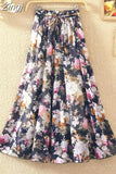Women Summer Long 2023 Spring Ladies Floral Print High Waist Elegant Sweet Casual Chiffon Skirts Beach Faldas