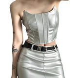 Zingj Summer Women's Solid Color Chest-Wrapped Slim Crop Vest To Purse Buttock Skirt Set-Outfit