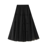 Gentle Fairy Design Feeling Bow Net Autumn Winter Display Thin Waist Half Body Skirt