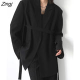 Loose Blazers Women New Spring Leisure Office Ladies Temperament Korean Style Lace-up Design Chic Streetwear Overcoat