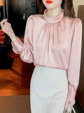 Zingj Temperament Shows Thin Three-Dimensional Flower Pure Color Set Jacket Female Spring New Long Sleeve Satin Simulation Silk