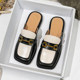 And Autumn New Bag Head Half Slippers Female British Style French Style Metal Outside Wearing A Foot Pedal Muller Shoes Large-Size