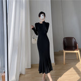 Spring New Knit Sweater Women Midi Mermaid Dress Elegant Bodycon Slim Long Sleeve Female Spring