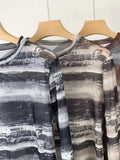 Zingj And Vintage Print Mesh Long Sleeve T-Shirt Female 202413 Lines Of Spring Money Inside The Jacket