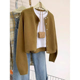 Glutinous Solid Color Simple Short Design Knitted Cardigan Women 2025 Autumn And Winter Small Man Top Sweater