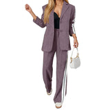 2025 Women's Suit-Summer New Casual Solid Color Sliced Long Sleeve Suit Fashion Set