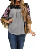 Women's Wear Bat Sleeve Print Color Swafge Round Collar Blouse