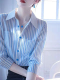 Super-Look Unique Beautiful Beautiful Blue And White Striped Polo Collar Shirt Women 2025 New Female Light Luxury Premium