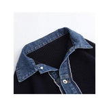Korean Version Of The 2025 Autumn And Winter Ins Loose Denim Splicing Knit Coat Women Bubble Sleeves Two Sweater