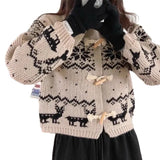 Korean Academy Wind Reduction Horn Buckle Buckle Bump Color Thick Warm Short Coat Sweater