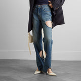 Casual Fashion Wind 2025 Autumn New Personality Retro Hollow Out Design Sense Straight Leg Jeans Fashion