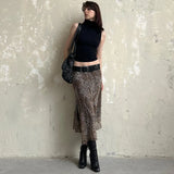 Temperament Light Style Leopard Yarn Irregular Dress 2025 Autumn And Winter New Half Dress Women's