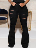 High Waist Cut Flower Ripped Trousers