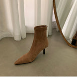 Temperament Autumn And Winter Pointed Elastic Boots Female New Net Red Thin Suede Fashion Commuter Ankle Boots Heel Ankle