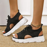 Spring And Summer New Sloping Sandals Women Large Size Flying Breathable Net Cloth Hollow Loose Fish Mouth