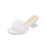 Summer New Hairy Banquet High Heels Female Fine Heel Sexy Casual Cool Slippers