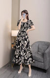 2025 New French Holiday Collar Shoulder Short Sleeves To Show Thin Flowers Long Orange Truss