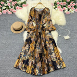 Zingj New Women's Dress Oversized Skirt Print Pleated Waist Lace Holiday