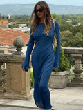 Round Neck Flare Long Sleeve Maxi Dress Women Solid Color Slim Wrap Hip Robes 2025 Fashion Female Vacation Party Vestido 211-0-Outfit