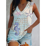Summer Loose Tank Top Women Beach Sleeveless Shirt Women's Printed Vest Women Blusas Para Mujer Female Clothing