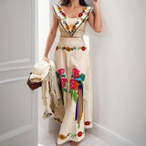 Women's Clothing 2025 Spring New Ins Print Lotus Leaf Side Dress Half Dress Fashion